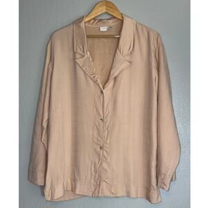 Vintage 100% Silk Peach Collared Long Sleeve Button Up Womens 1X Pink Orange
